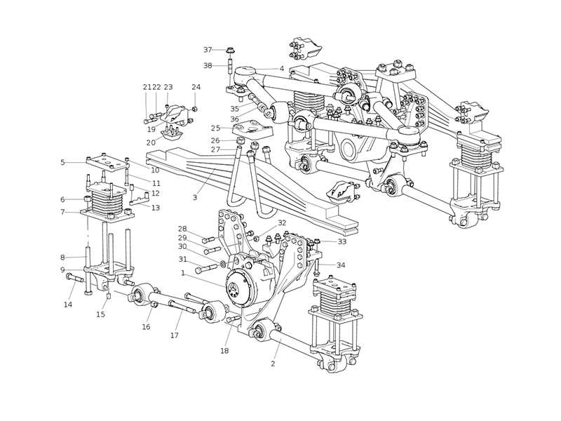 Sitrak Disconnect Balance Suspension (850, 5 X 37 Less Leaf Springs, Two Riding Bolts, Cast Crossmember, St13/St16 Axle, No Guide Plates)
