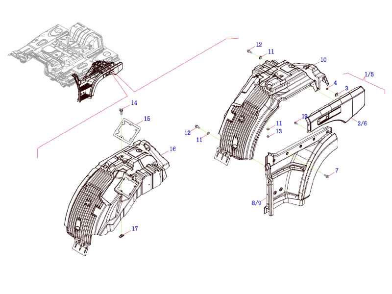 FAW Fender、Upper Mudguard And 2、3 Pedal Logic Assembly